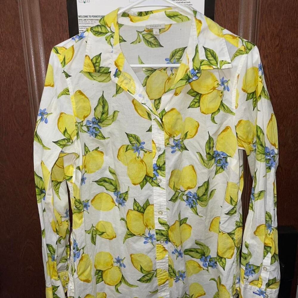 Talbots Lemon Print Button Down Shirt - Medium